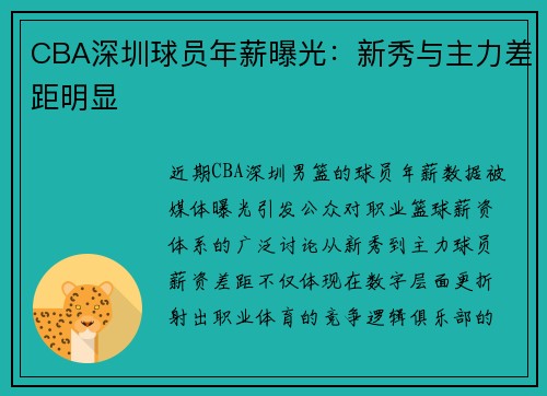 CBA深圳球员年薪曝光：新秀与主力差距明显